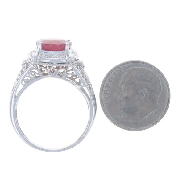 White Gold Ruby Diamond Halo Ring - 10k Round 4.62ctw - Picture 5 of 7